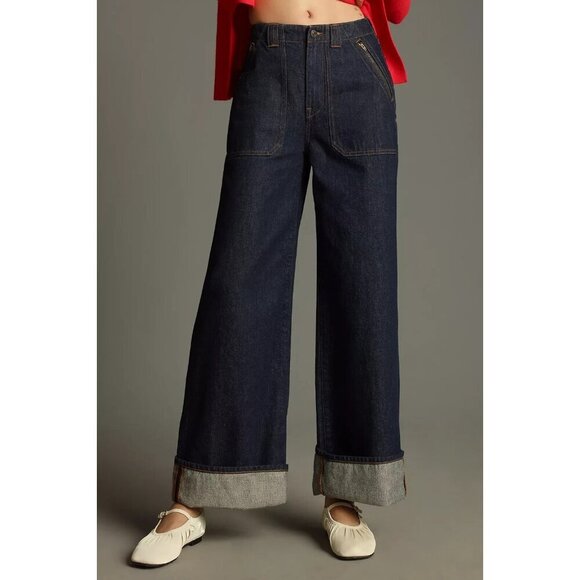Edwin Rowan High-Rise Wide-Leg Cuffed Jeans 31 - Picture 1 of 4